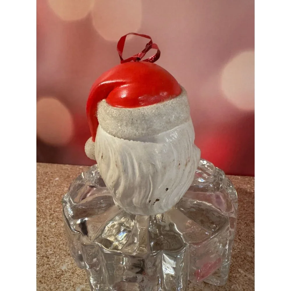 Vintage‎ 1980 Santa Head Ornament – Glitter Trim, Hand-Painted Details 🎅✨